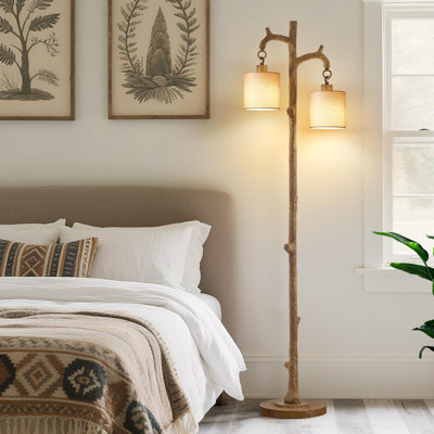 Rustic Floor Lamp For Living Room,Newly Upgraded Heavy-Duty Resin Base Farmhouse Floor Lamp With 2 Country Vintage Reading Light,Standing Lamps.(Brown)