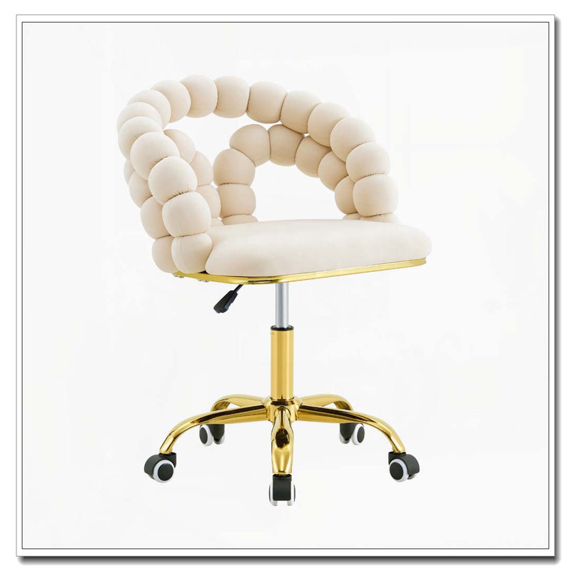 Chaise de bureau pivotante moderne en velours avec dossier à bulles, chaise de bureau roulante pour bureau, Beige