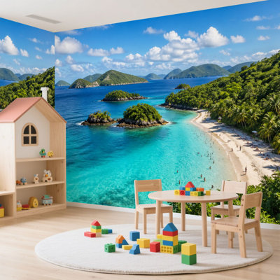 Papier peint adhésif autocollant vue panoramique plage Tronc Bay Papier autocollant amovible pour décoration de salon Chambre à coucher H 100 po x l 144 po