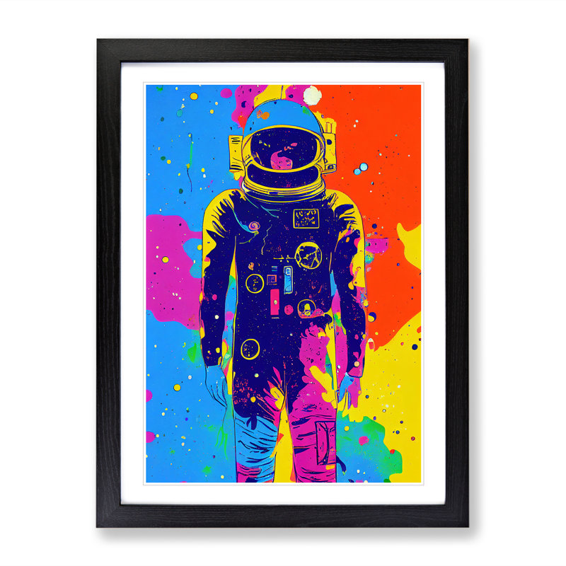 Colourful Astronaut - Wall Art, Black Framed, 36cm H x 27cm W x 2cm D, White