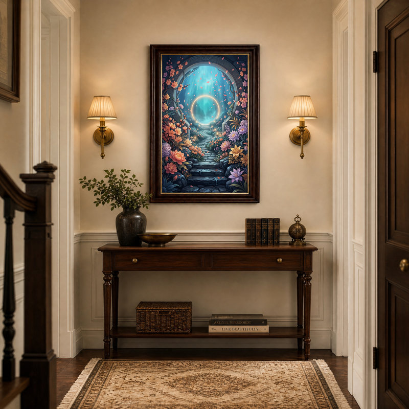Impression sur toile Fantasy Garden Path to Glowing portail, H 18 po x l 12 po