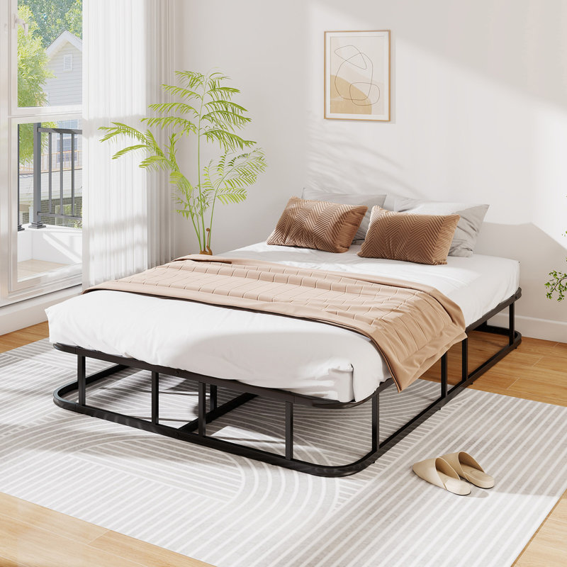 Double Size Bed Frame Heavy-Duty Metal Mattress Foundation-Black