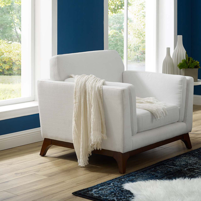 Chance Upholstered Fabric Armchair, White Polyester
