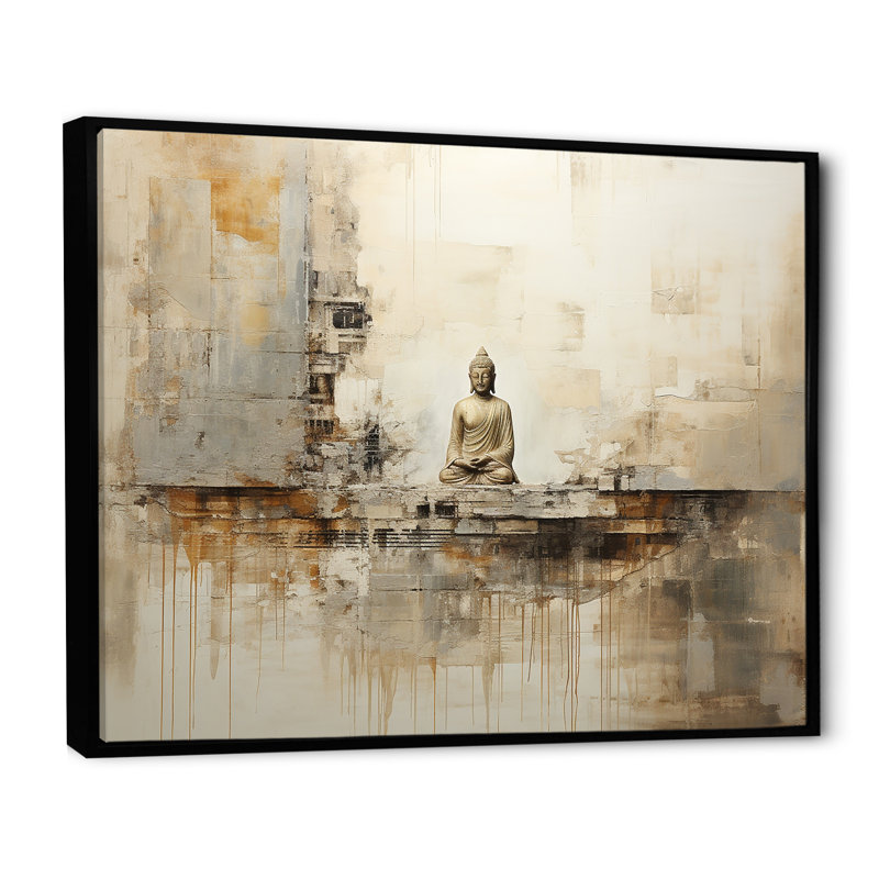 Statue de bouddhisme religieux II - art mural bouddhisme, H 24 po x l 32 po x P 1 po, Cadre flottant noir