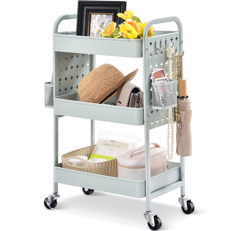 3-Tiers Stainless Steel Utility Cart with Wheels,17.7*11.8*29.5 inch Rolling Cart,Metal Cart, Salon Trolley Cart,Kitchen Storage Cart,Bathroom Cart,Metal Cart