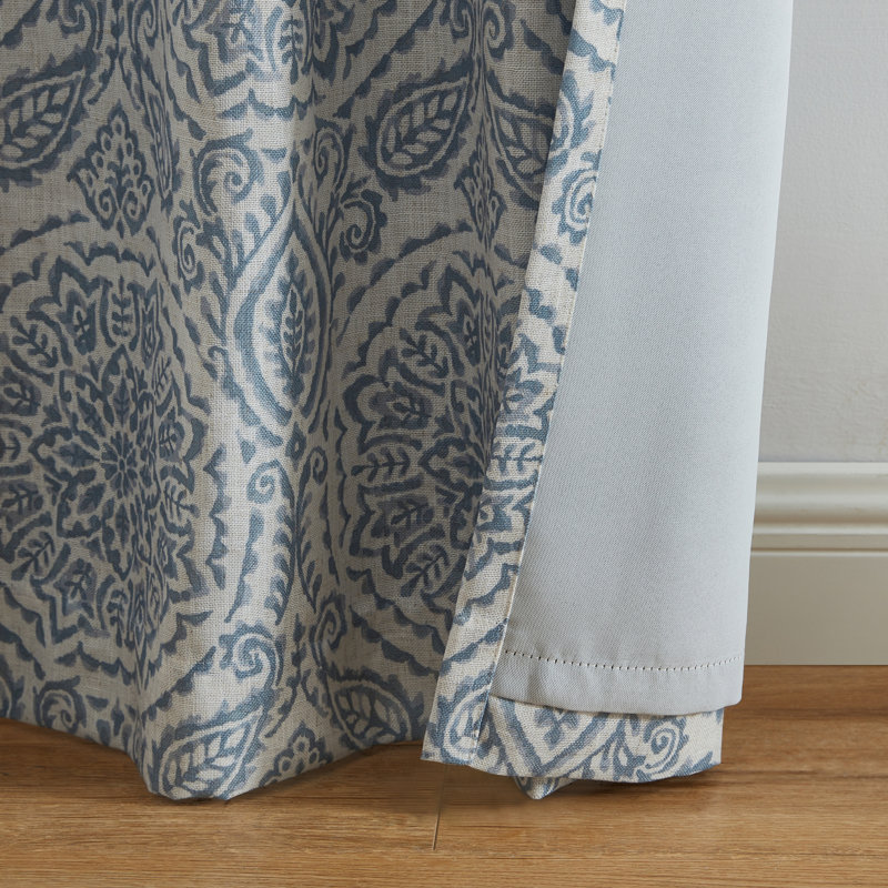 Rilley Medallion Print Polyester Room Darkening Curtain Panel, 52" W x 84" L, Blue