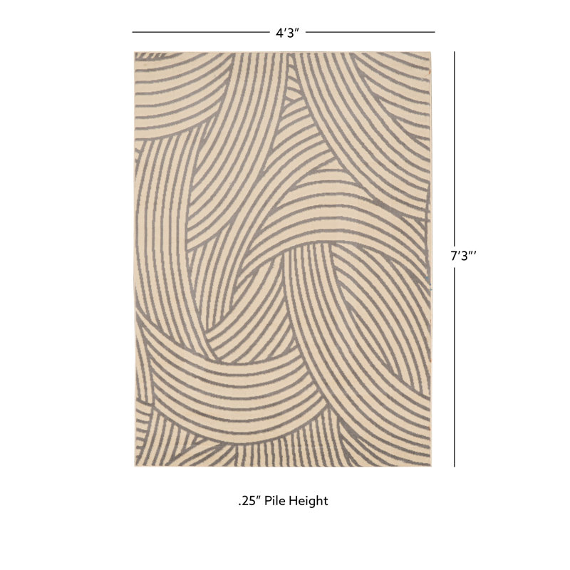 Tapis beige / gris Mawhinney, Rectangle 4 pi 3 po x 7 pi 3 po