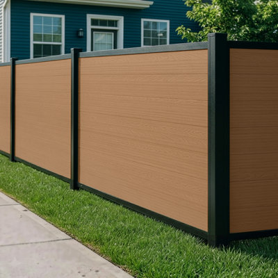 4ft H X 6ft W Edgewood Privacy Fence Panel, Composite Fence Kit With Aluminum Frame, Woodgrain Boards, No-Dig Install, UV Resistant Outdoor Fence For Backyard Patio Or Pool