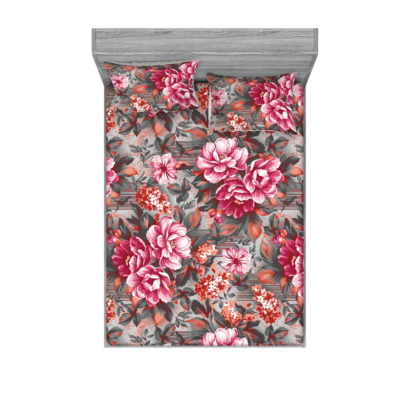 Drap-housse et taie décorative Ambesonne fleurs feuilles monochromes framboise et vert foncé