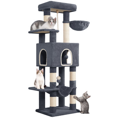 149 cm Cat Tree for Indoor Cats, Cat Tower with Large Hiding Cave, Scratching Post with Large Platforms, Multi-Level Cats Activity Center, Sisal Rope, Hammock 