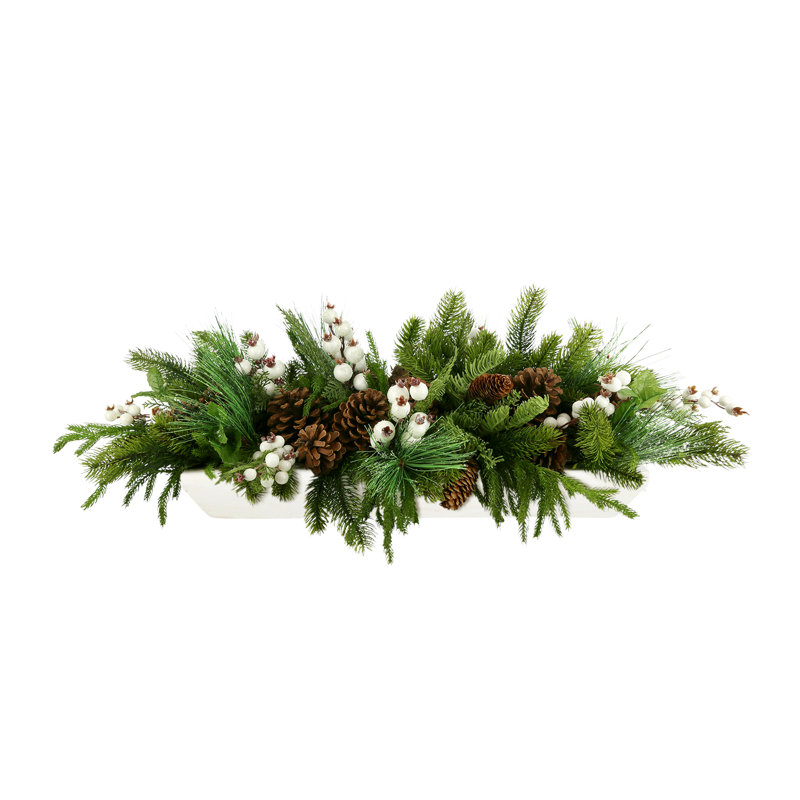Holiday Arrangement with Evergreens, Berries and Pinecones