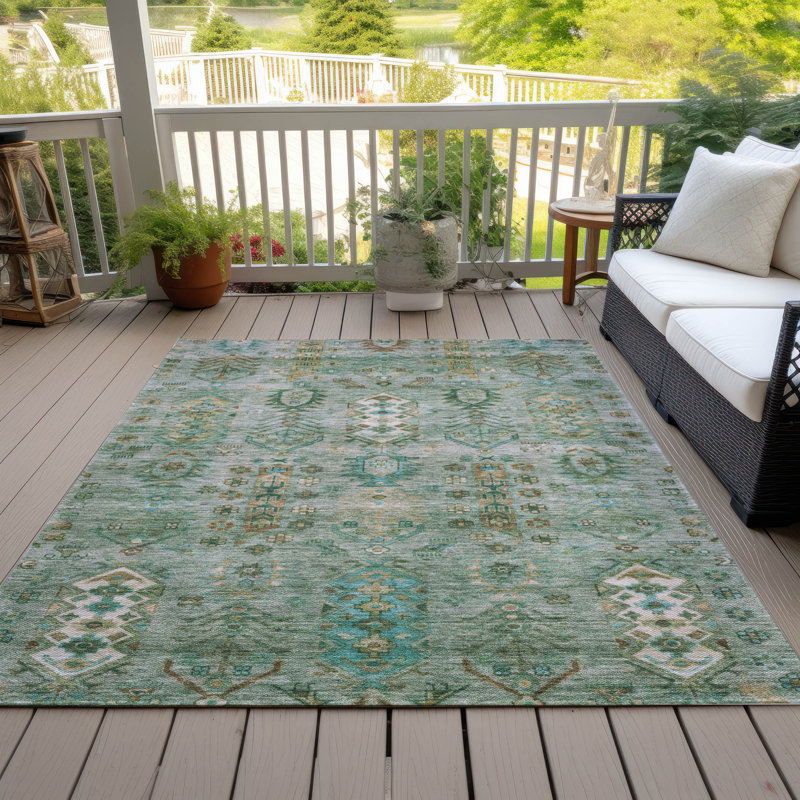 Tapis de sauge Xhevrie intérieur / extérieur lavable à la machine, Rectangle 10 pi x 14 pi