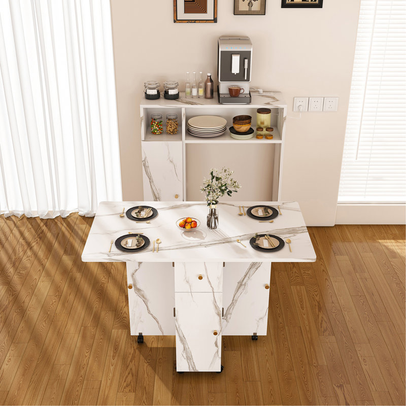 Table de salle à manger pliante multifonctionnelle avec buffet mural et rangement pour petits appartements (Wihte)