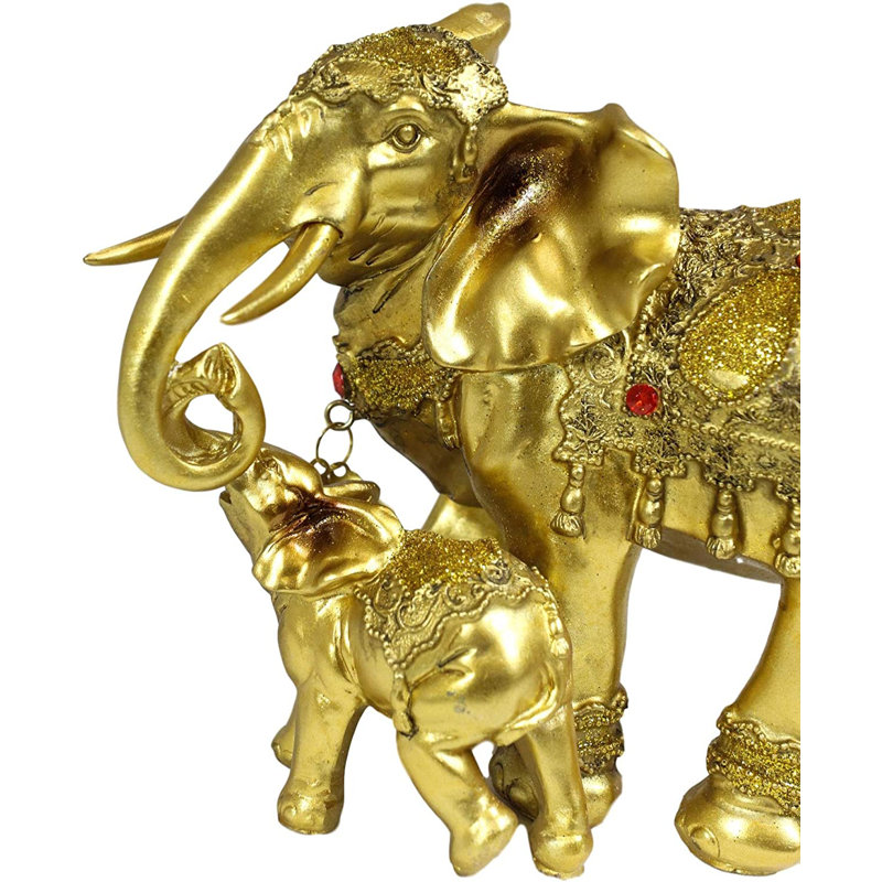 Statue éléphant doré avec veau Emoke