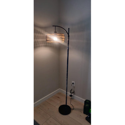 Arc Floor Lamp with Remote App Control Natural Rattan Floor Lamps with 3 Color Temperature
