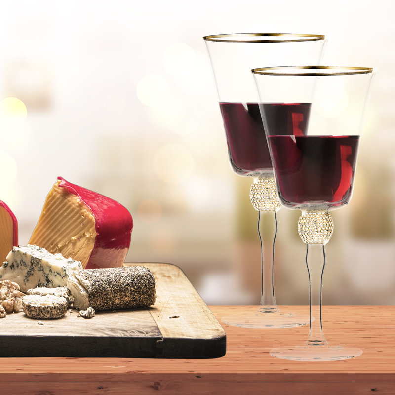 Luxurious Gold and Rhinestone Studded Wine Goblet Set