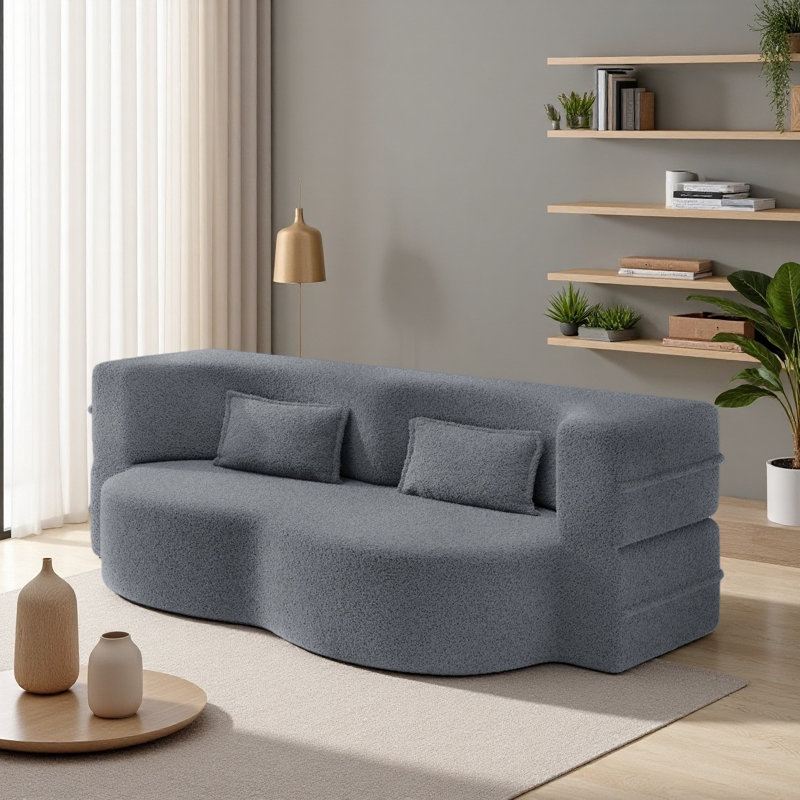 Canapé-lit moderne avec 2 coussins, canapé-lit en tissu convertible rembourré de mousse, matelas pliant simple de 15 po pour le salon, lit d'invité, salle de jeux, aucun assemblage requis
