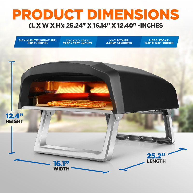 NutriChef Portable Black Gas Outdoor Pizza Oven with Stone