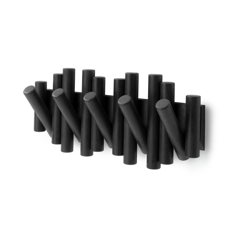 Black Pine Wood Wall-Mounted Coat Rack with 5 Hooks