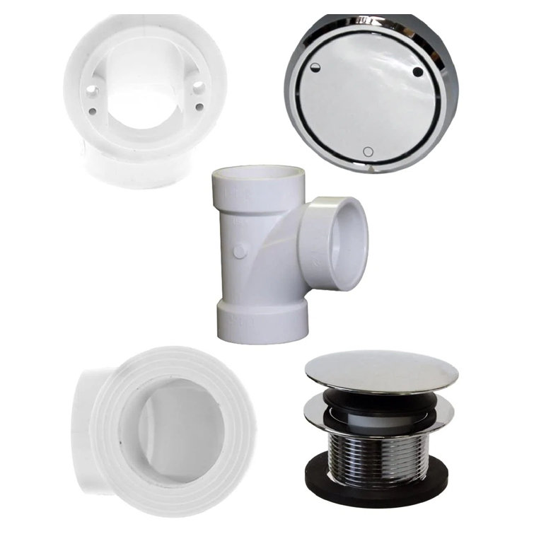 Patented Deep Soak Tip-Toe Bathtub Drain Trim with 2-Hole Overflow and Sch. 40 PVC Elbows and Tee