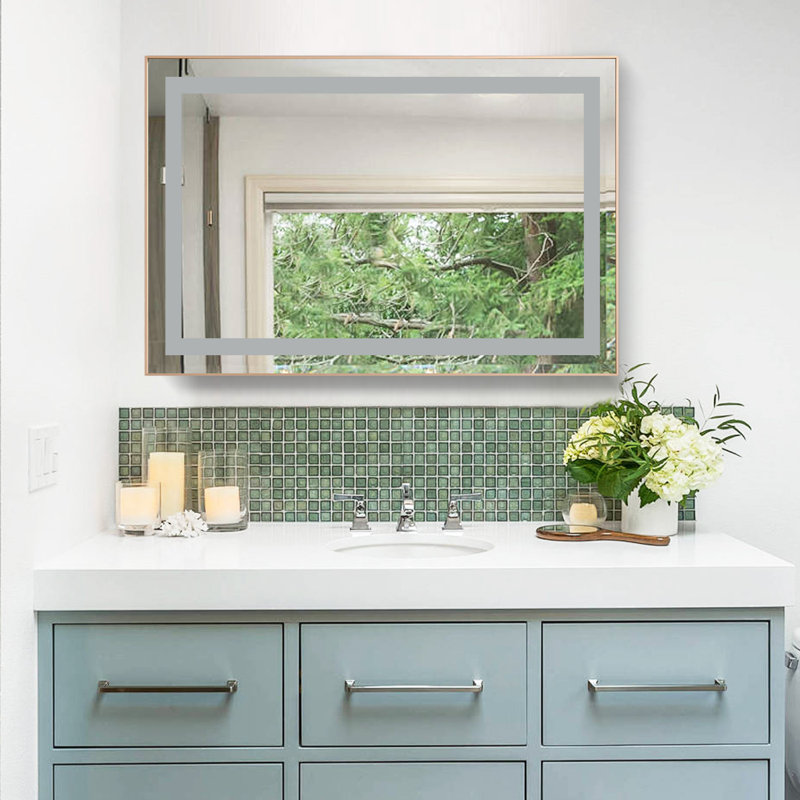 36"X24" Led Bathroom Vanity Mirror,Backlit And Front Lit,Multifunction,Wall Mounted,Brushed Gold, 28" x 36" 