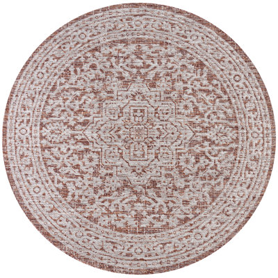 Moten Medallion Textured Weave Red/Taupe Indoor/Outdoor Rug