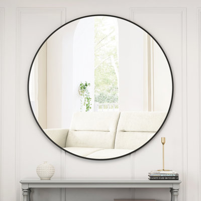 Miroir de salle de bain 39 po avec cadre en métal noir et fixation murale pour la chambre à coucher