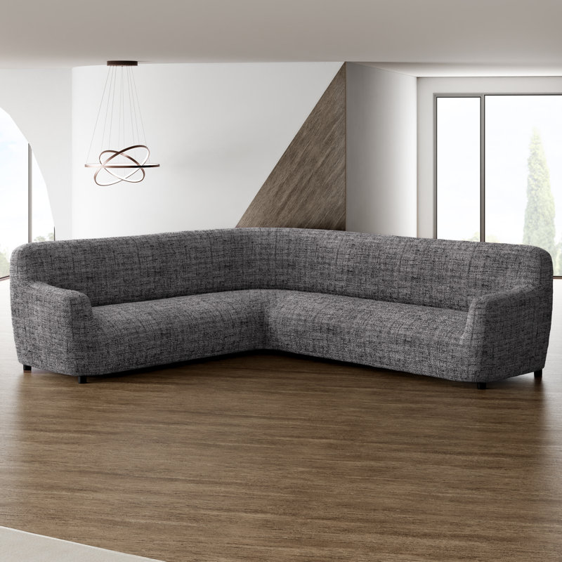 Housse extensible pour canapé d'angle - Durable et élégant - Collection Printed, Gris Vittoria