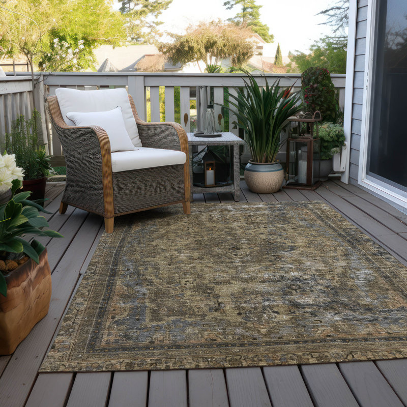 Tapis brun intérieur / extérieur lavable à la machine Claudian ACN1646, Rectangle 10 pi x 14 pi