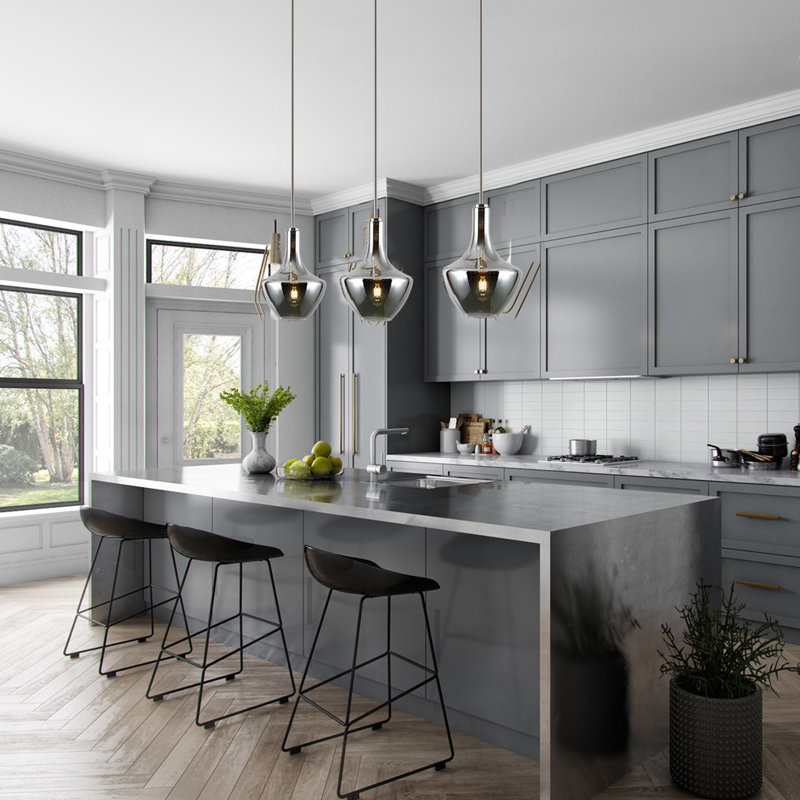 Cammie 3 - Light Kitchen Island Pendant, Smokey, Satin Nickel