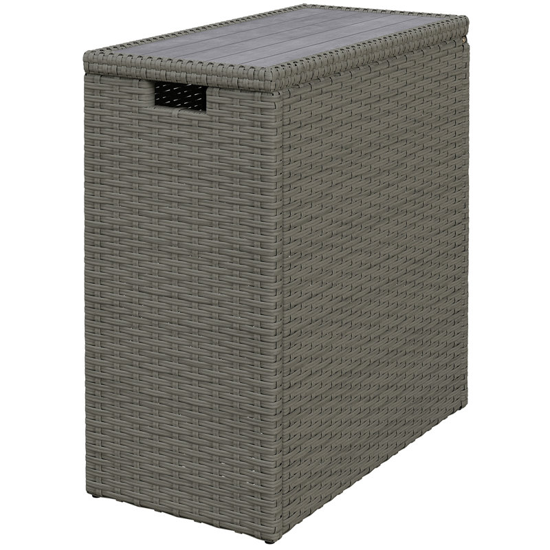 17-Gallon Small Deck Box, Wicker Outdoor Storage Box With Acacia Wood Top For Patio Cushions And Garden Tools, Gray, Gray