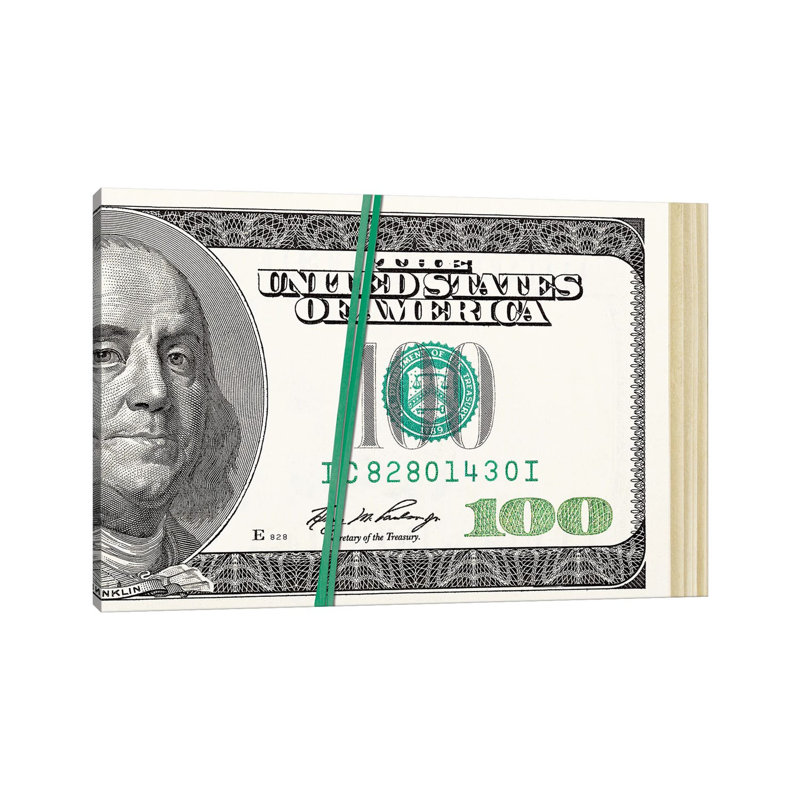 Folded Hundreds - Print on Canvas, 45.72cm H x 66.04cm W x 1.91cm D, Wrapped Canvas