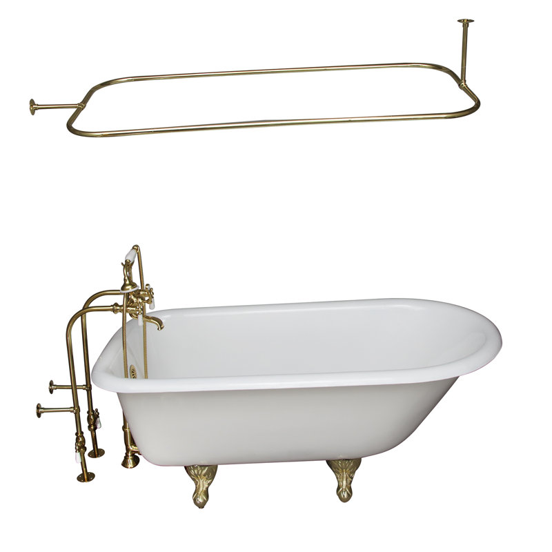 67'' x 30'' Freestanding Soaking Cast Iron Bathtub, Polished Brass