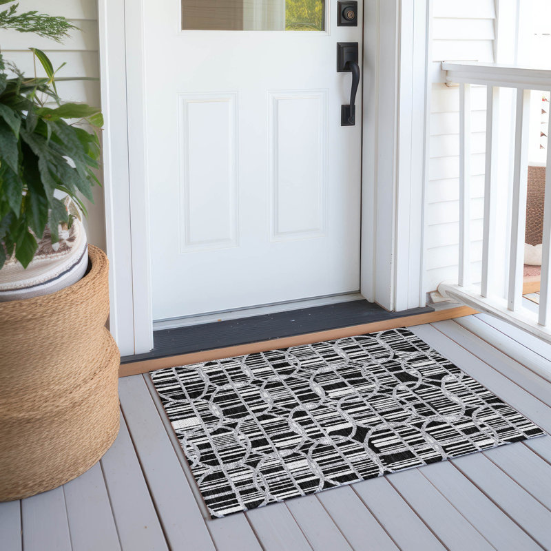 Machine Washable Indoor/Outdoor Chantille ACN2769 Geometric Rug, 2'6" x 3'10", Black