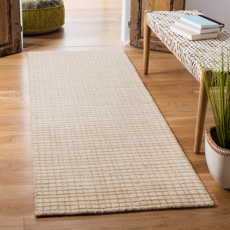 Tapis beige en laine touffeté à la main à motif géométrique Moreau, Rectangle de 6 pi x 9 pi