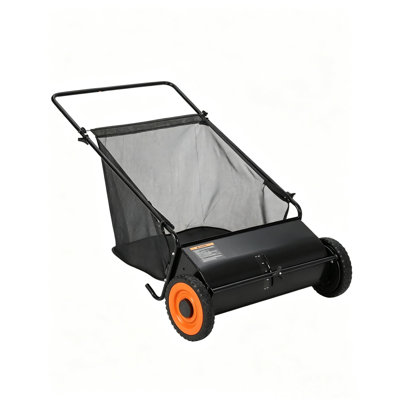 26-Inch Push Lawn Sweeper with 4 Spinning Brushes, 7 Cu. Ft. Hopper, Adjustable Height for Yard Cleanup