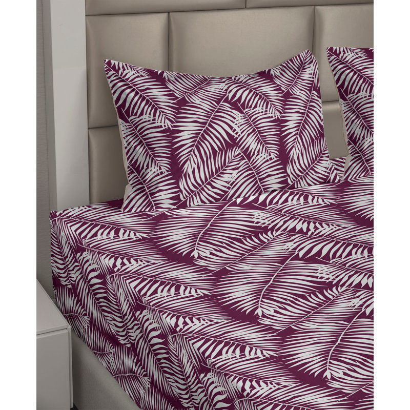 Microfiber Sheet Set, Queen Sheet Set with 2 Pillowcases, Plum/White Floral