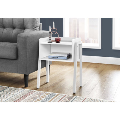 Table d'appoint rectangulaire blanche à 2 niveaux - Plateau de style plateau avec rebords surélevés et casier de rangement