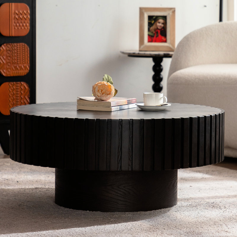 Table basse avec des textures en relief faites à la main, support solide pour les touches de la maison,, Noir noyer
