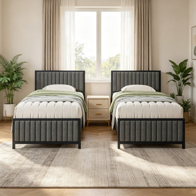 Single Size Upholstered Bed Frames With Soft Padded Headboards, Modern Platform Beds With Heavy-Duty Metal Slat Support, No Box Spring Needed, Easy To Assembly
