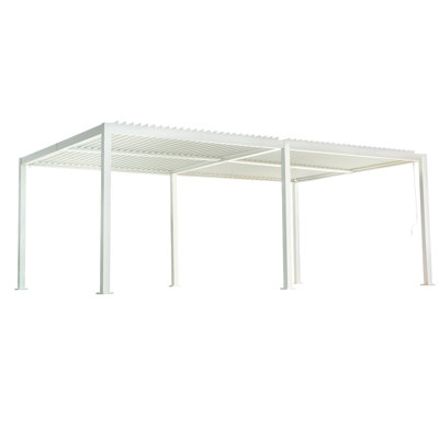 Kozyard Outdoor Louvered Pergola 12' x 20' Pergola Sun Shade All-Weather Aluminum Packing Shelter with Drainage System Adjustable Roof Waterproof for Poolside Patio Garden Yard White