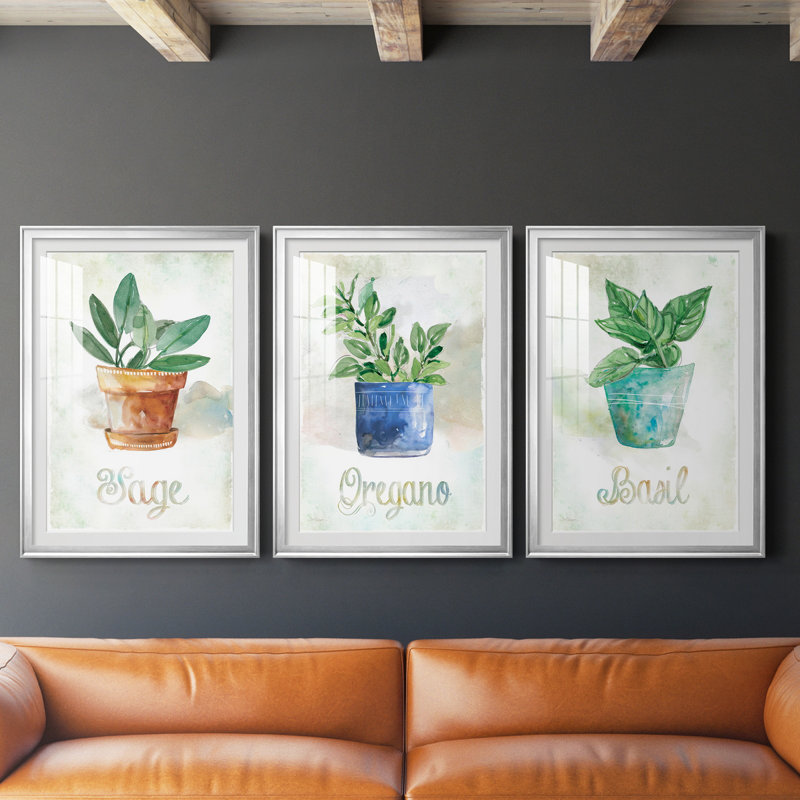 Basilic en pot - ensemble de 3 reproductions de cadres photo, H 26,5 po x l 109,5 po x P 1,5 po, Argent