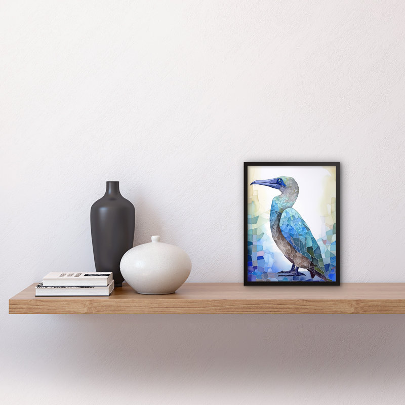 Blue Footed Booby Bird Watercolour Painting Collage Artwork Framed Wall Art Print 9X7 Inch
