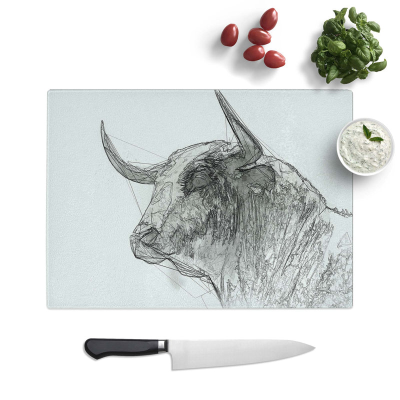 Tempered Glass Stone Statue of a Bull Chopping Board, 28.5 cm W x 20 cm L