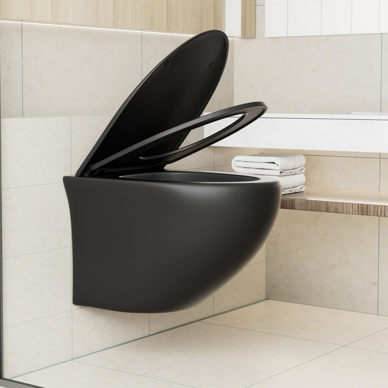 Hickerson Toilet Bowl, Wall Huang Toilet with Soft Closing Toilet Seat With Lid , Back to Wall Toilets
