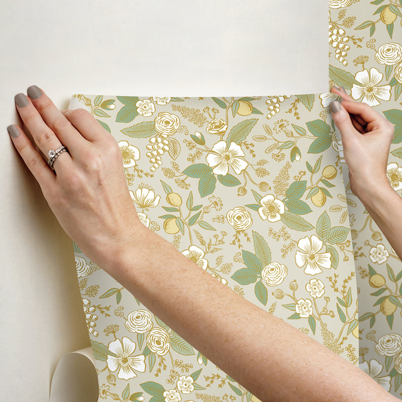 Papier peint adhésif multicolore bleu Colette, Lin