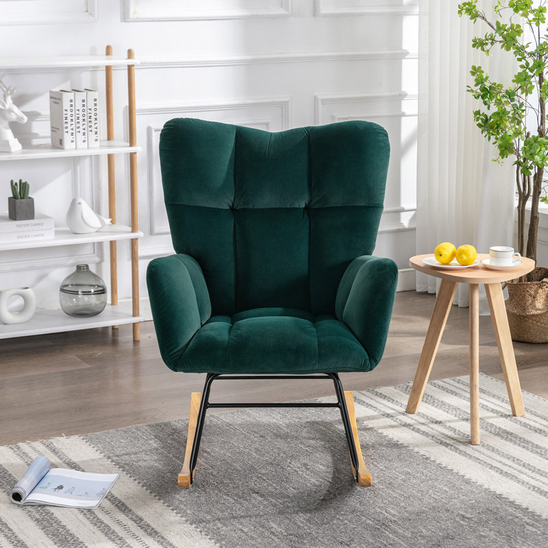 Chaise berçante Johileny, Peluche vert foncé
