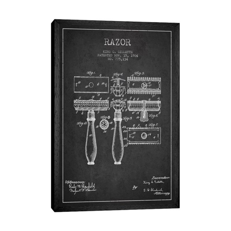 Razor Charcoal Patent Blueprint by Aged Pixel - Print on Canvas, Black Framed, 101.6 cm H x 66.04 cm W