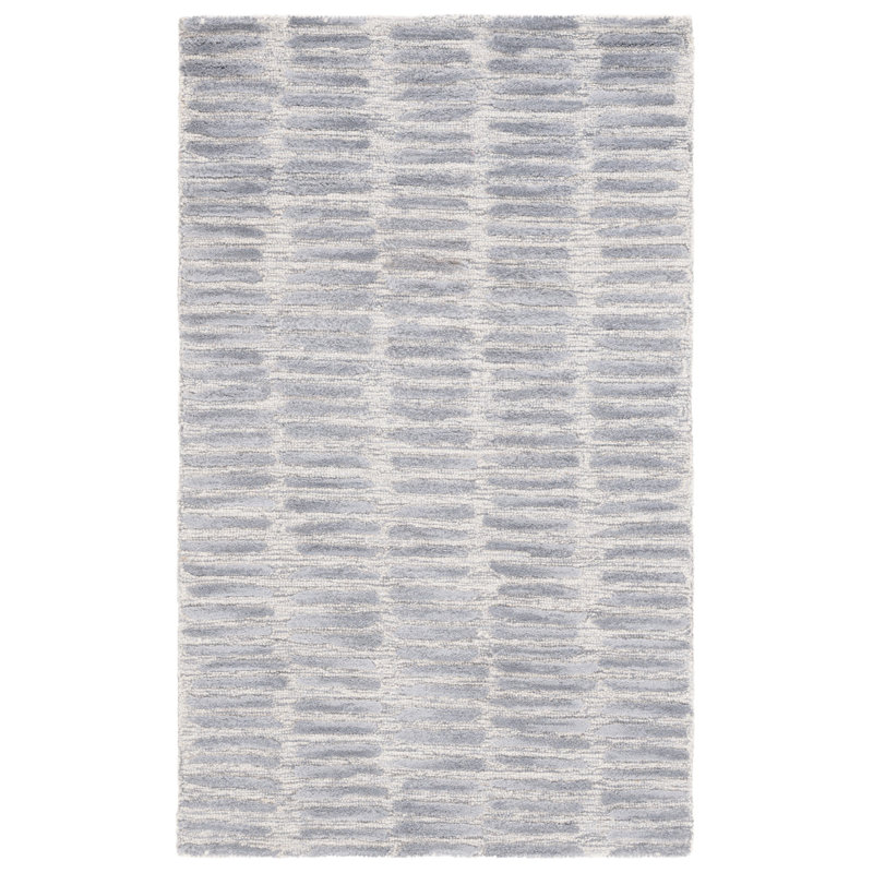 Jenaveve Hand Tufted Wool/Cotton Striped Rug in Silver/Gray, Rectangle 3' x 5'