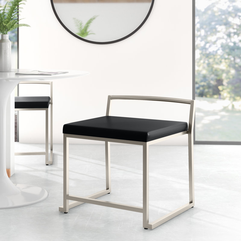Derik 19'' H Faux Leather Upholstered Side Chair, Black, Silver
